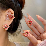 粉色花朵耳环女小众设计高级感纯银针耳钉2023年潮轻奢耳饰品