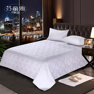 宾馆酒店专用60s提花床上用品单人，双人贡缎提花纯白全棉床单白色