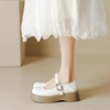 真皮玛丽珍女鞋2023夏季英伦风小皮鞋法式圆头厚底白色鞋子女