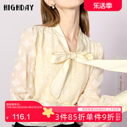 highday轩日春秋蝴蝶结系带上衣女打底衫四叶草甜美长袖衬衣chic