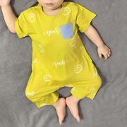 婴儿连体衣夏装男女童宝宝，连体睡衣可爱空调，服薄款儿童短袖九分裤