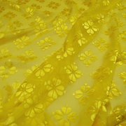 黄色花朵简约真丝烂花绡旗袍，汉服连衣裙衬衫桑，蚕丝服装布料面料