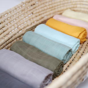 纯色muslin纱布被竹纤维加纯棉薄款婴儿小宝宝包被浴巾柔软细腻夏