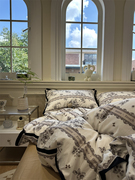 法式浪漫复古黑玫瑰条纹床上四件套全棉1.5m1.8宿舍被套床单三件