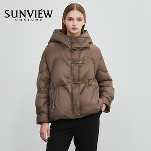 sunview尚约短款女士羽绒服面包服连帽，绵羊皮白鹅绒(白鹅绒)填充2023冬季