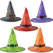 万圣节彩色发光帽子装饰灯挂件鬼节女巫帽子魔法师帽哈利波特帽子