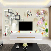 2022电视机背景墙壁纸新中式客厅影视墙布8d立体壁画家和富贵墙纸
