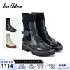 samedelman冬季款黑色复古方头，粗跟条带系带短靴，袜靴靴子女lucca