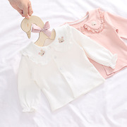 女童打底衫宝宝衬衫纯棉，6月婴儿长袖白色公主t恤娃娃衫洋气春秋装