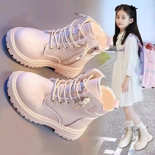 白色靴子女童马丁靴2024春季儿童单靴短靴防水防滑小女孩皮靴