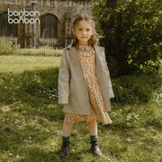 bonbonetbonbon儿童英伦经典，双排扣风衣洋气，秋冬女童外套中长款