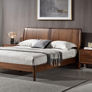 黑胡桃木床1.8米双人床，主卧意式婚床储物气压，高箱新中式实木大床