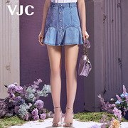 VJC/威杰思女装春夏鱼尾牛仔半身裙烫钻包臀高腰短裙
