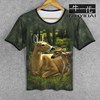 欧美3d动物小鹿图案个性男女，短袖t恤流行青少年印花衣服夏季