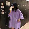 宽松淡紫色t恤女短袖夏季 2022韩版中长款香芋紫下衣消失上衣
