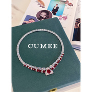 cumee.古典又高级的时尚，培育合成红宝，石色项链.925银镀金