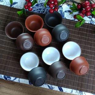 紫砂功夫小茶杯6只装防烫主人杯朱泥茶具，陶瓷品茗大反口杯子茶碗8