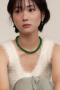 设计师同款gee翡翠绿色天然石耳环(石耳环)项链，新中式高级锁骨链纯银耳环