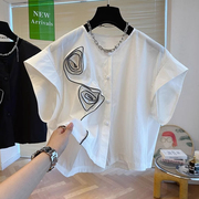 白色衬衫女士短袖夏季薄款2024设计感小众短款蝙蝠袖衬衣上衣