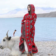 红色民族风带帽旅游披肩斗篷，云南大西北新疆西藏旅行拍照穿搭保暖