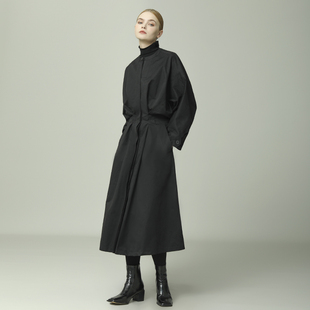 原途原创设计黑色风衣女，2024春秋英伦，风休闲高级感中长款外套