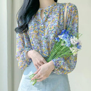 春季女装韩版批发时尚，气质甜美宽松衬衣清新长袖雪纺碎花衬衫