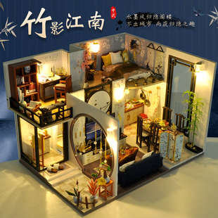 中国风diy小屋别墅手工制作房子模型古风，建筑拼装创意生日礼物女