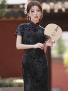 日常可穿旗袍长款2024年大码深色夏款中老年长复古老上海改良