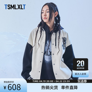 TSMLXLT TT潮牌春秋毛呢棒球服女百搭个性撞色拼接复古外套