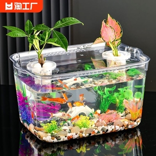 塑料金鱼缸(金鱼缸)家用桌面客厅，小型仿玻璃乌龟造景生态缸迷你大号方形