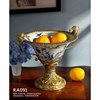 欧式家居高脚双耳果盘，茶几配饰水果盆陶瓷，纯铜果碗美式古典法式