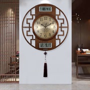 中式钟表挂钟客厅挂表静音实木钟个性创意大气万年历时钟挂墙钟表