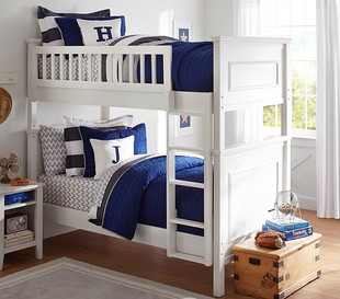 美式实木家具儿童高低床双胞胎，小户型两层上下田园白色子母床定制
