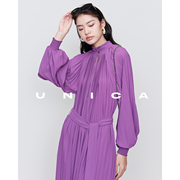 UNICA/夏季B败超仙百褶_显瘦气质时髦泡泡袖上衣长袖衬衫连衣裙