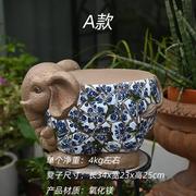 大象摆件花园庭院动物，换鞋小凳子花盆底座，装饰动物仿青花瓷新中式