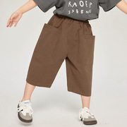 韩国童装男童夏季休闲七分裤薄款纯色大口袋洋气儿童纯棉宽松裤子