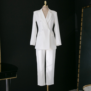 白色西装套装女2024春秋欧美时尚修身西服外套气质OL职业通勤