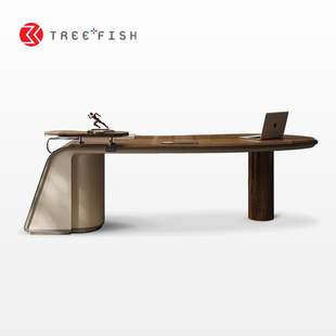 木子鱼书桌设计师原创简约现代弧形书桌办公室设计师款意式老板桌