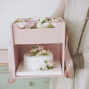 网红双层鲜花蛋糕盒创意生日蛋糕礼物盒七夕玫瑰花礼盒手提插花盒