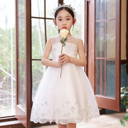 女童连衣裙2024夏装洋气，公主裙夏季大童儿童白色蓬蓬网纱裙子