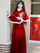 成熟气质设计感新年战袍，毛呢礼服裙，红色结婚长袖冬季女标价