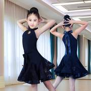 儿童拉丁舞连衣裙比赛演出服夏季女童黑色蕾丝裙无袖练功