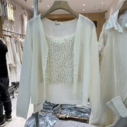 韩系长袖针织两件套上衣女春夏，薄款净色冰丝开衫，+小碎花吊带31032