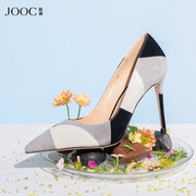 jooc玖诗高跟鞋女春秋新欧美(新欧美)个性设计师几何，图案撞色拼接单鞋6521