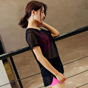 健身瑜伽服女夏宽松速干衣跑步健身短袖t恤网纱透气大码运动上衣
