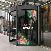 商场女装服饰店夏季花卉主题，热带植物橱窗，装饰玻璃贴纸静电贴膜