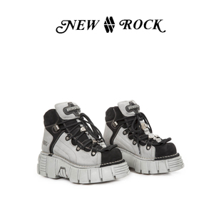newrock西班牙品牌真皮手工定制复古街头朋克金属，厚底高帮男女鞋