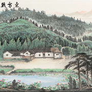 国画中式客厅招财字画办公v室装饰风景水靠山沙发背景墙面挂画