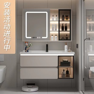 轻奢奶油风浴室柜组合现代简约卫生间，洗漱台陶瓷，一体洗手洗脸盆柜