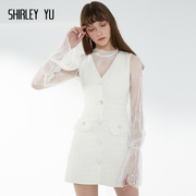 shirleyyu2023年春夏，蕾丝两件套装连衣裙，v领显瘦小香风短裙